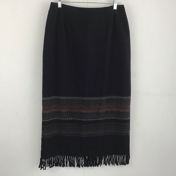 Vintage Michele wool blend maxi pencil skirt / fringe and woven band sz 12 (6 ?) - Picture 1 of 9